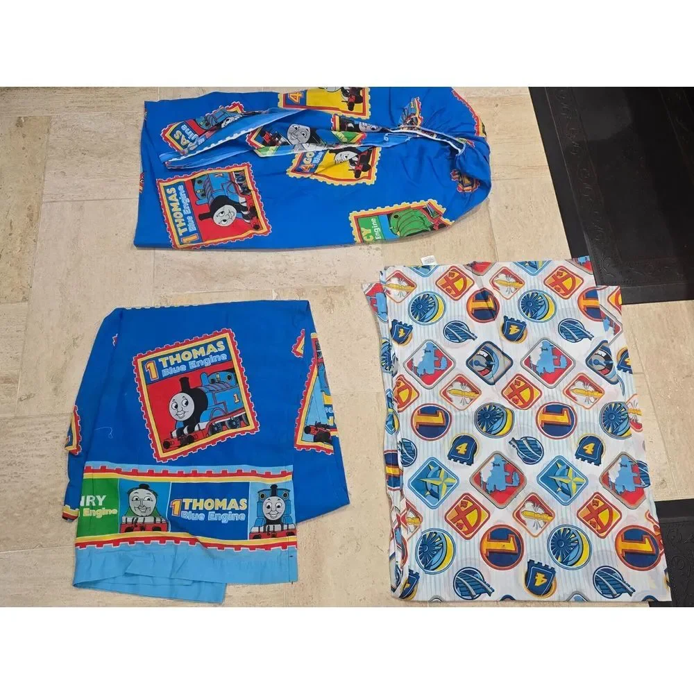 Lot of 3 Thomas‎ and Friends Twin Fitted Flat Sheet Lot Dan River Vtg Blue White